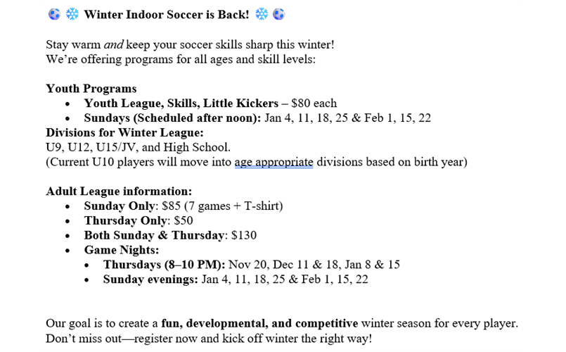 Winter Indoor Soccer